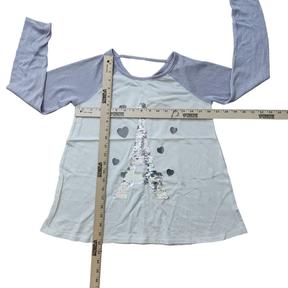 Justice Girls‎ Size 12 Top Long Sleeve Paris Eiffel Tower Hearts Sequined New